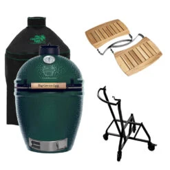 Big Green Egg Large Barbecue ø 47 Cm Keramiek Groen Met IntEGGrated Nest, Handler, Acaciahouten Zijtafels En Hoes
