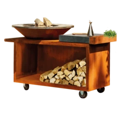 OFYR Island PRO 100-100 Vuurkorf - Barbecue Met Meubel En Plank Van Donkergrijs Keramiek